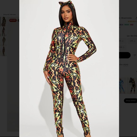 Fashion Nova Wild Thing Tiger Jumpsuit/Ears 2 Piece Costume Set, Medium/Large - Picture 9 of 9
